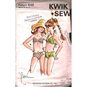 Vintage Kwik Sew 646 Girls Bikini Swimsuit Sewing Pattern Ages 8-12 Two-Piece